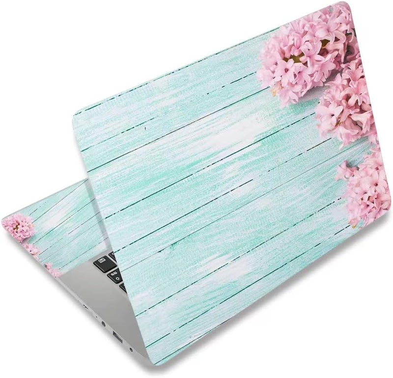 ARTSO 15.6 inch Laptop Notebook Skin Sticker Universal Soft Art Cover Decal Fits 12 13 13.3 14 15 15.4 15.6 inch Laptop Protector,Easy to Apply, Reusable, Wood Pink Flower - Image 1